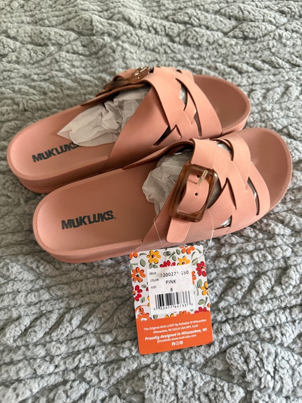 Muk Luks Blush Pink Slide Sandals with Buckle Accent